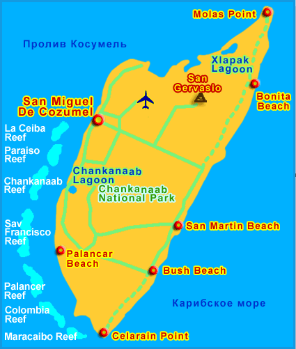 Остров Косумель карта